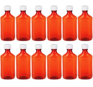 sandhill tools premium oval plastic liquid medicine bottles with child resistant caps 8 oz, pharmacy leak proof travel containers for liquids and lotions (12 pack)