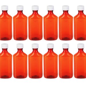 Sandhill Tools Premium Oval Plastic Liquid Medicine Bottles with Child Resistant Caps 8 Oz, Pharmacy Leak Proof Travel Containers for liquids and Lotions (12 Pack)