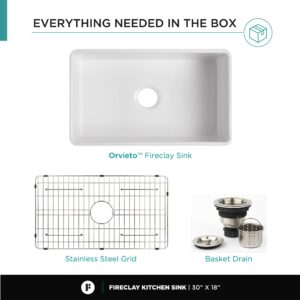 Single Bowl Kitchen Sink - 30 Inch Fireclay Deep Apron Front Kitchen Sink - Premium White Kitchen Sink for Home, Farmhouse (Grid & Strainer Included)