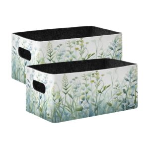 yettasbin green leaves felt storage baskets with handle, collapsible open storage bin drawers storage box for shelf closet office bedroom nursery home, 2 pack, g342710993p737c780s1706