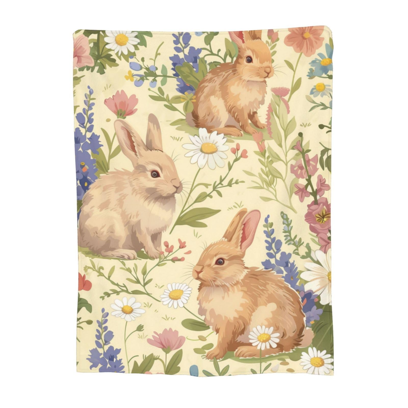 Bunny Blanket for Girls Kids, Flannel Rabbit Blankets Gifts, Floral Daisy Bunny Throw Blanket for Sofa Couch Bed Living Room Soft Warm Cozy Bunny Decor 60" x 50"