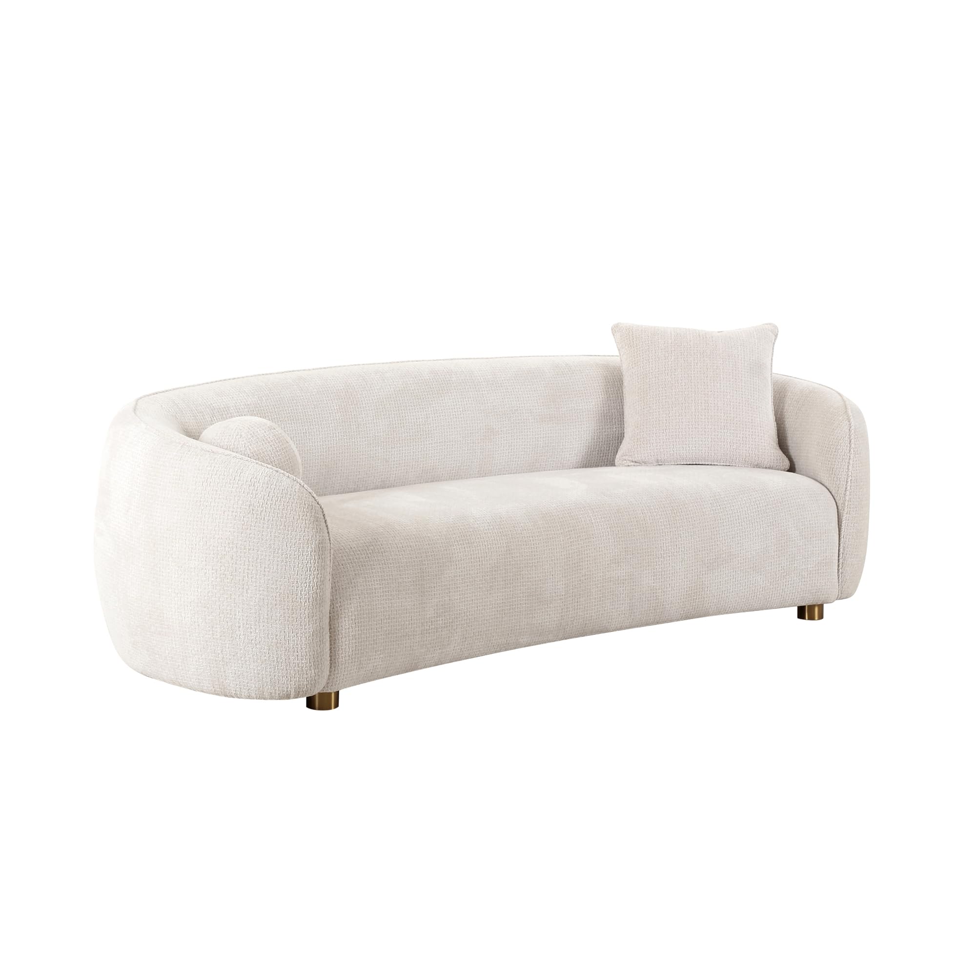 Pasargad Home Zarina Upholstered Modern Sofa with 2 Pillows Included, 94.5" W, Ivory