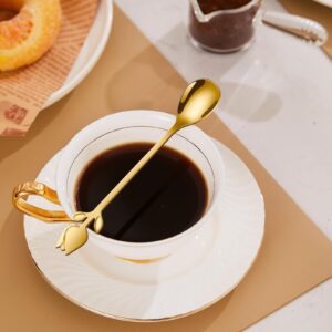 SGVRPVZ Gold Tulip/Rose Handle Tea Spoons 6-Pcs Set - 6" Stainless Steel for Mini Coffee Spoons, Espresso, Dessert - Ideal for Demitasse & Small Servings