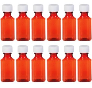 sandhill tools pharmacy liquid medicine leak proof bottles 2 oz with child resistant caps, perfect for travel graduated oval plastic containers (pack of 12)