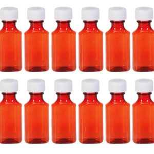 Sandhill Tools Pharmacy Liquid Medicine Leak Proof Bottles 2 Oz with Child Resistant Caps, Perfect for Travel Graduated Oval Plastic Containers (Pack of 12)