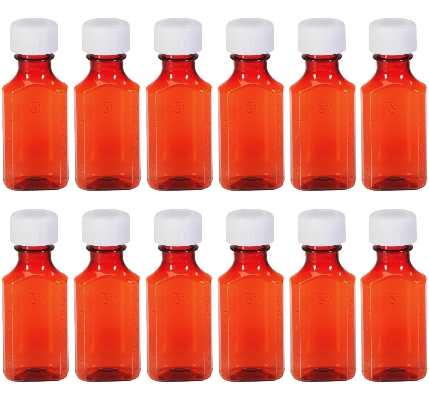 Sandhill Tools Pharmacy Liquid Medicine Leak Proof Bottles 2 Oz with Child Resistant Caps, Perfect for Travel Graduated Oval Plastic Containers (Pack of 12)