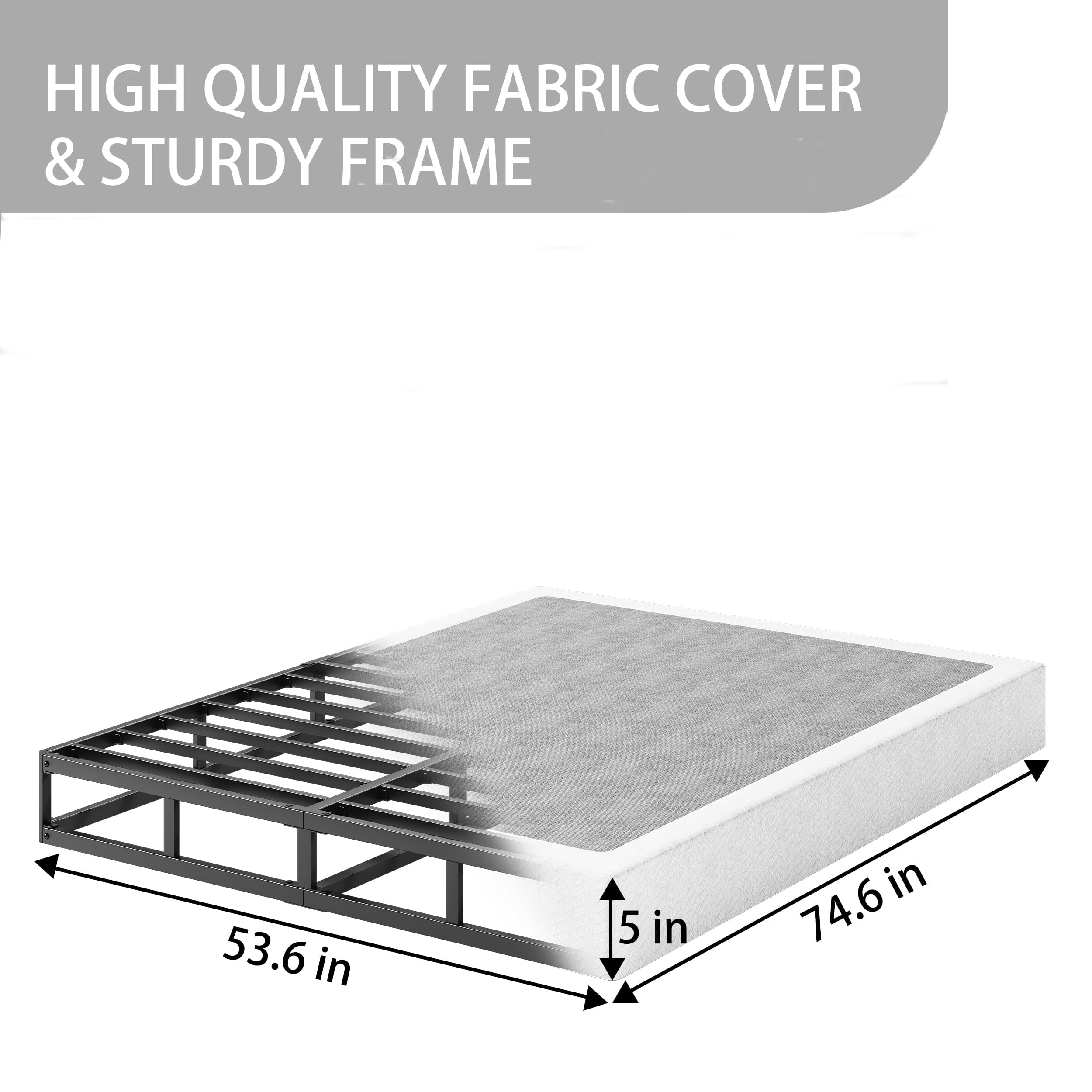 Uliesc Full Size Box Spring, 5-Inch Low Profile, Box Spring Full Size Bed, Full Size Box Spring with Strong Metal Frame, Noise Free, Easy Assembly, 3000lbs Weight Capacity