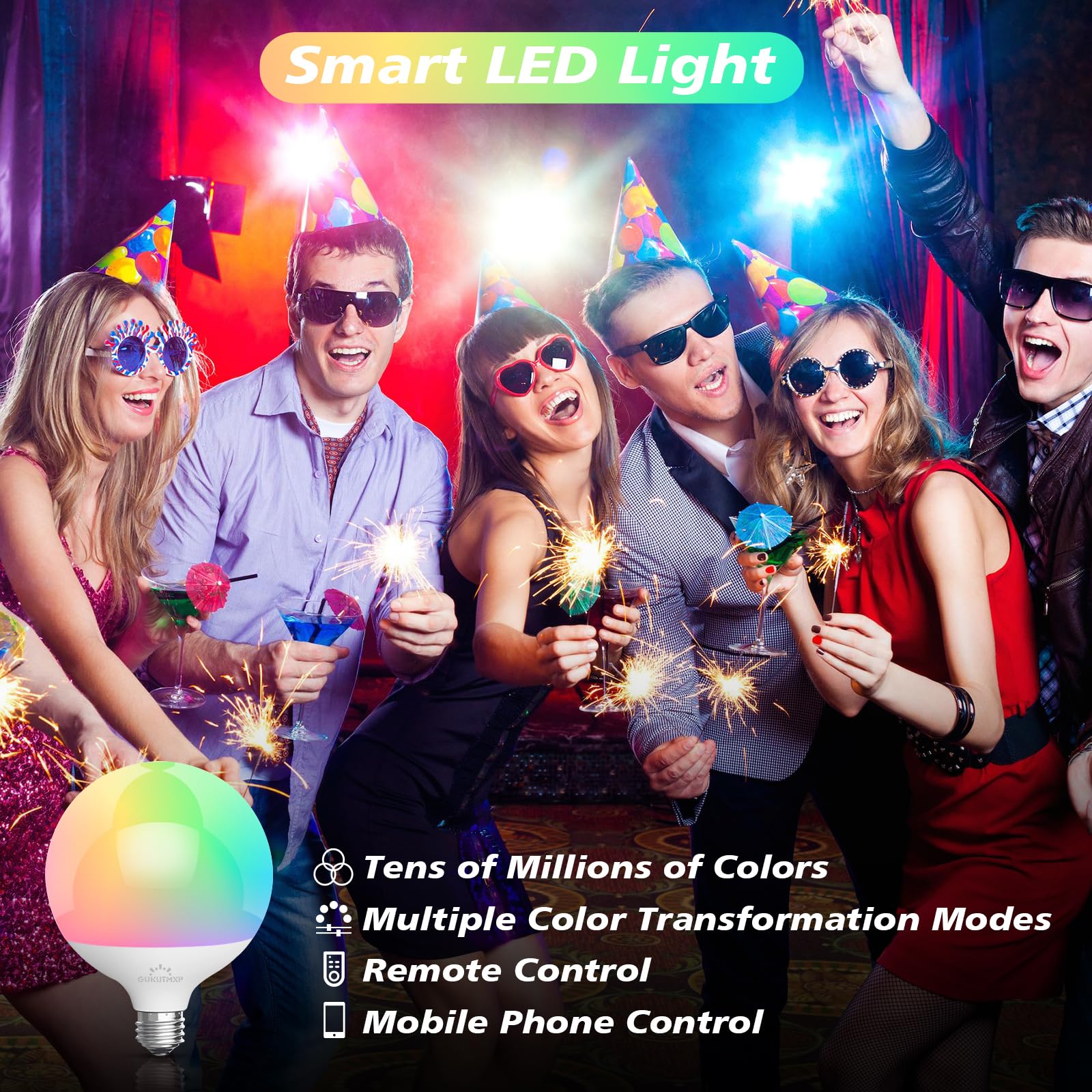 Color Changing LED Light Bulb, Bluetooth Light Bulbs 15W Equivalent 150W, Dimmable Light Bulbs E26 Compatible Mobile APP & Remote Controller, With Tens of Millions of Colors And Multiple Dynamic Modes