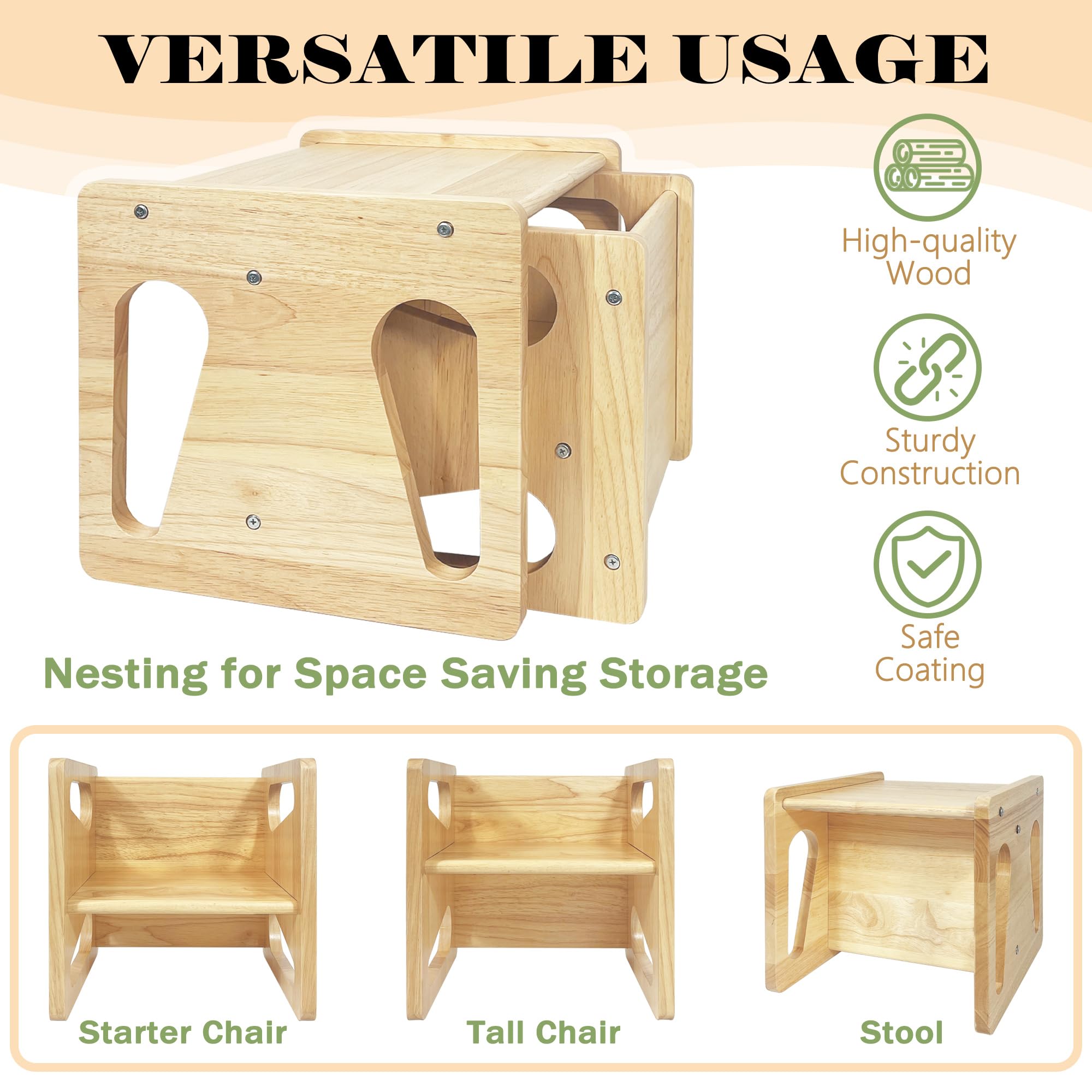 Royxen Montessori Weaning Table, Toddler Table and Chair Set, Natural Wood with Rounded Corners, 2024 Newest Design