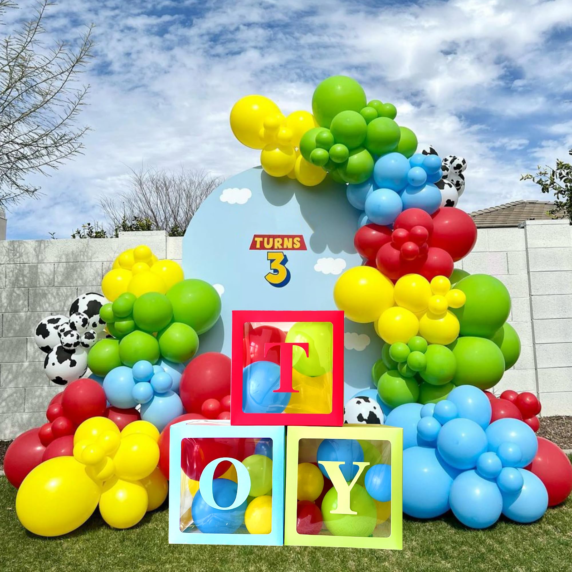 Toy Inspired Story Balloons Arch Kit Big Party Favor Balloon Boxes Cow Balloons Yellow Red Blue Green Latex Balloons for Boy Story Baby Shower Birthday Party Decorations