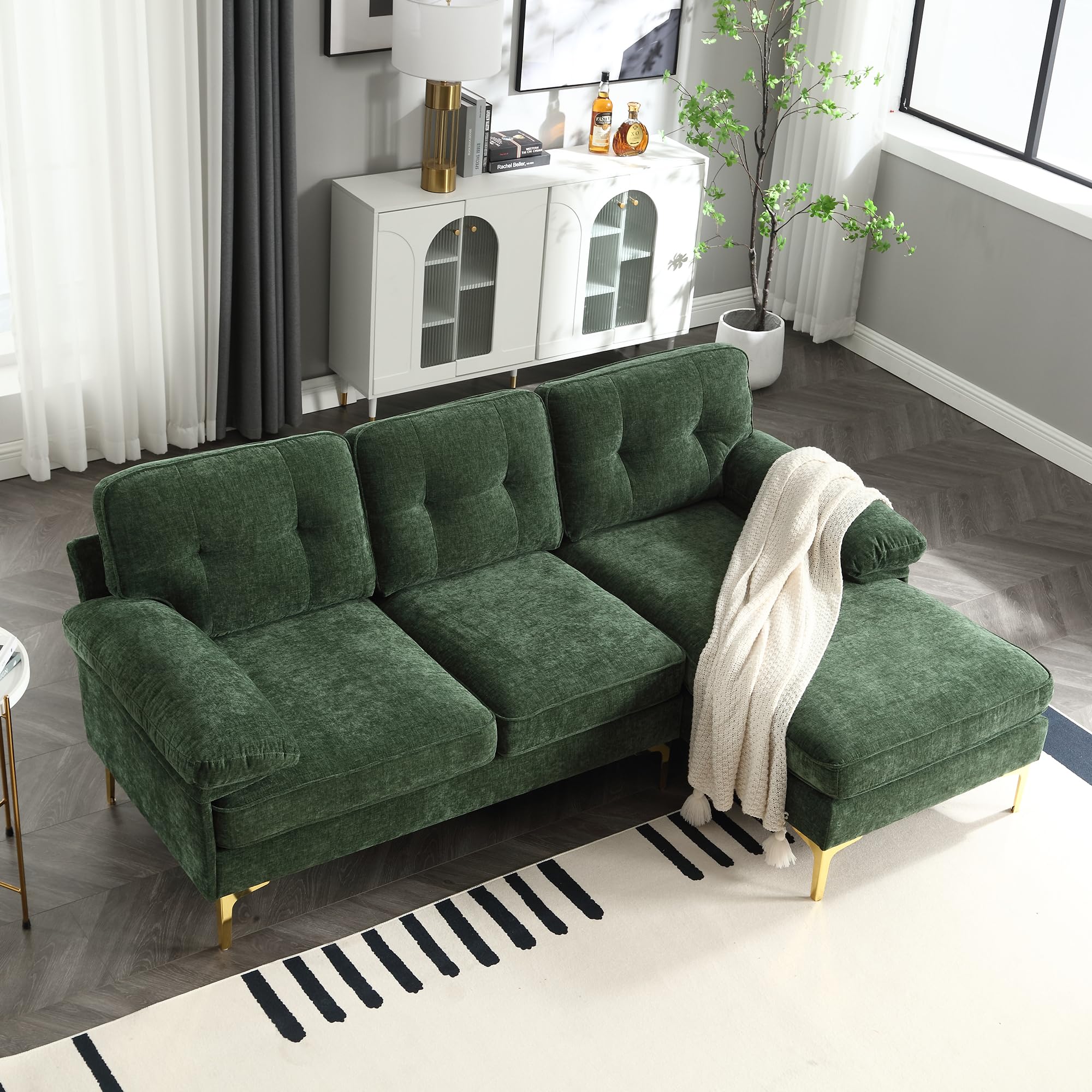 83" Small L Shaped Sofa Couch, Green Sectional Couches for Living Room with Chaise Lounge, Modern Chenille Modular Couch with Removable Cushions Cover Convertible Couches for Small Spaces Bedroom