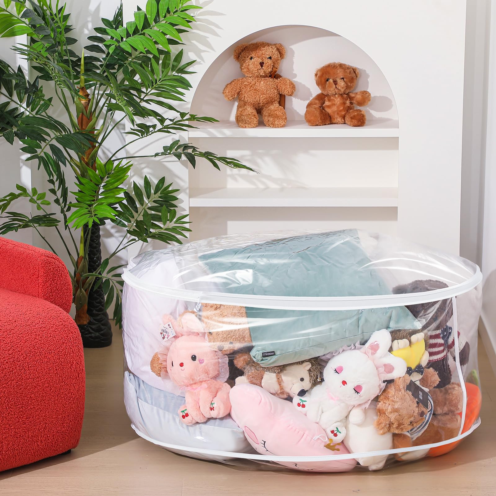 Teenyyou Stuffed Animal Storage Bean Bag Chair Sofa Cover Zipper Large Transparent PVC Stuffed Animal Organizer Bean Bag Seat Only for Organizing Rooms Plush Toys When Filled (Chair Style,38 Inch)