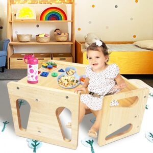 Royxen Montessori Weaning Table, Toddler Table and Chair Set, Natural Wood with Rounded Corners, 2024 Newest Design