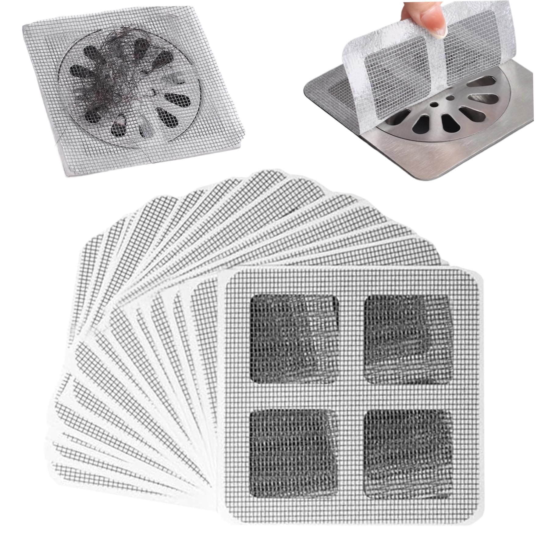 Disposable Shower Drain Hair Catcher, 50pcs 4inch Square Mesh Disposable Drain Covers, Sink Strainer Filter, Floor Drain Sticker for Bathroom, Laundry, Bathtub