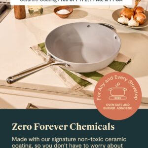 Caraway Non-Stick Stir Fry Pan - 12” Wok-Inspired Pan - Free From Forever Chemicals - High-Sloped Walls - Stainless Steel Handles - Cream