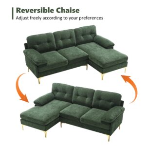 83" Small L Shaped Sofa Couch, Green Sectional Couches for Living Room with Chaise Lounge, Modern Chenille Modular Couch with Removable Cushions Cover Convertible Couches for Small Spaces Bedroom