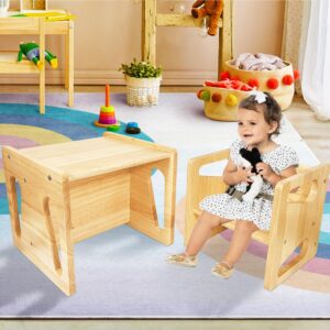 Royxen Montessori Weaning Table, Toddler Table and Chair Set, Natural Wood with Rounded Corners, 2024 Newest Design