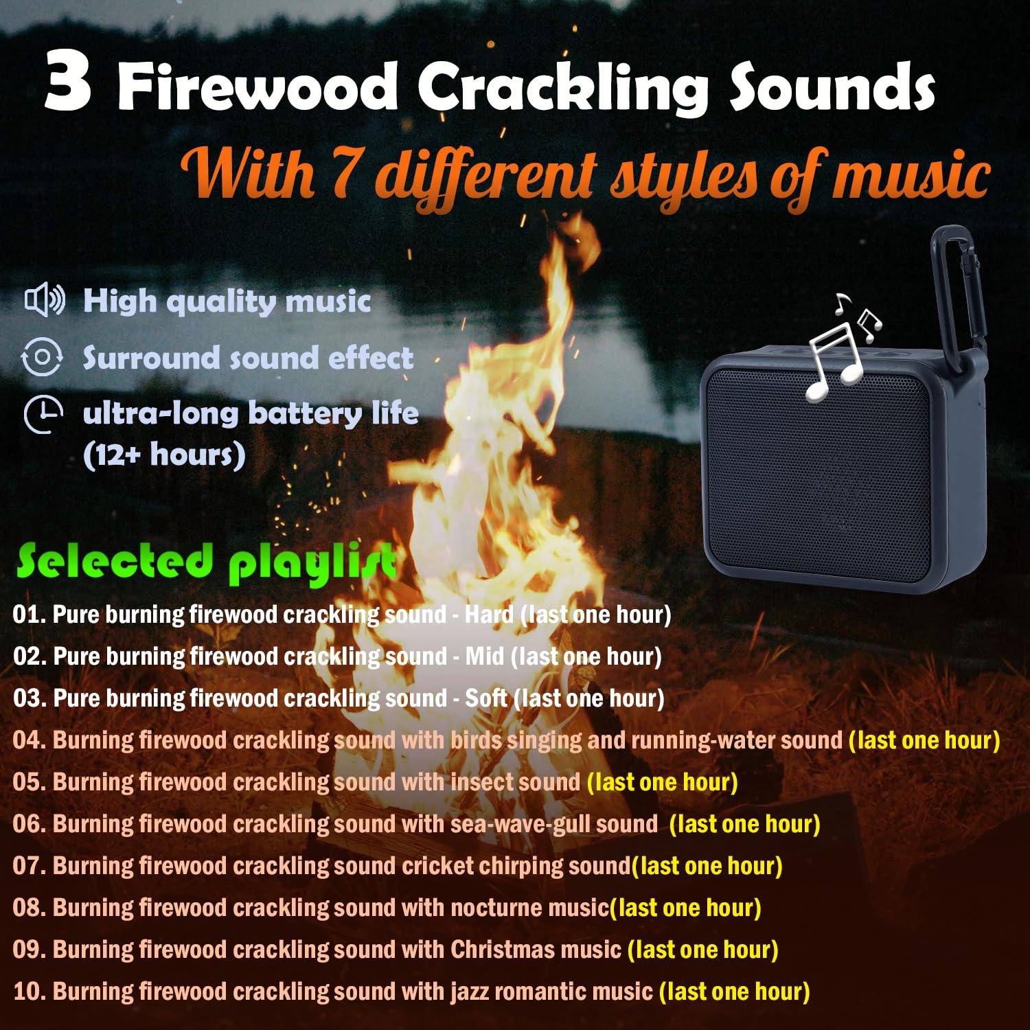 Fireplace Crackling Sound Maker,Realistic Rechargeable Fire Crackling Sound Machine for Gas or Electric Fireplace,Portable Fireplace Crackler Sound Box,Fire Crackler Sound System,Fire Noise (Black)