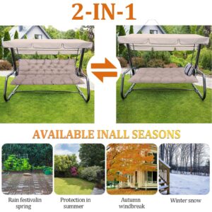 Odsiikly Patio Swing Cushions for Outdoor Furniture, Porch Swing Cushions 3 Seater Replacement, 60Inch x 40 Thicken 4" Waterproof Garden Swing Bench Cushions with Ties, Fit for 58"-62" Swings, Khaki