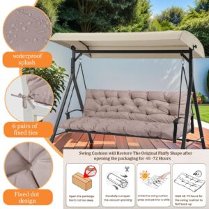 Odsiikly Patio Swing Cushions for Outdoor Furniture, Porch Swing Cushions 3 Seater Replacement, 60Inch x 40 Thicken 4" Waterproof Garden Swing Bench Cushions with Ties, Fit for 58"-62" Swings, Khaki