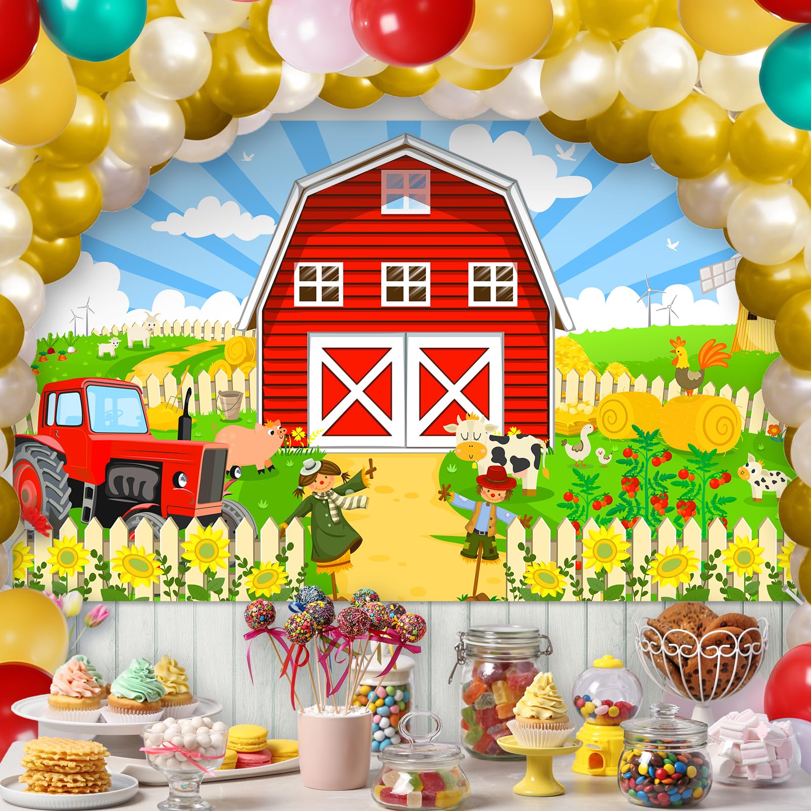 Avezano Red Farm Birthday Backdrop Barn Farm Birthday Party Banner Farm Animals Theme Baby Shower Party Decorations Background 70.8x43.3 inch