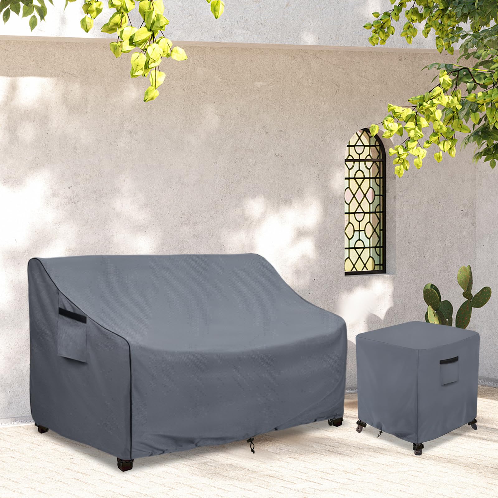 Dalema Outdoor 3-Seater Loveseat Cover,600D Heavy Duty 100% Waterproof Patio Sofa Cover,Furniture Covers for Sofa and Loveseat,79W x 38.5D x 35H Inches,Grey.