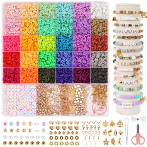 quefe 8200pcs clay beads bracelet making kit, 30 colors flat preppy beads for friendship bracelets, polymer heishi beads with charms for jewelry making, holiday crafts gift for teen girls adults