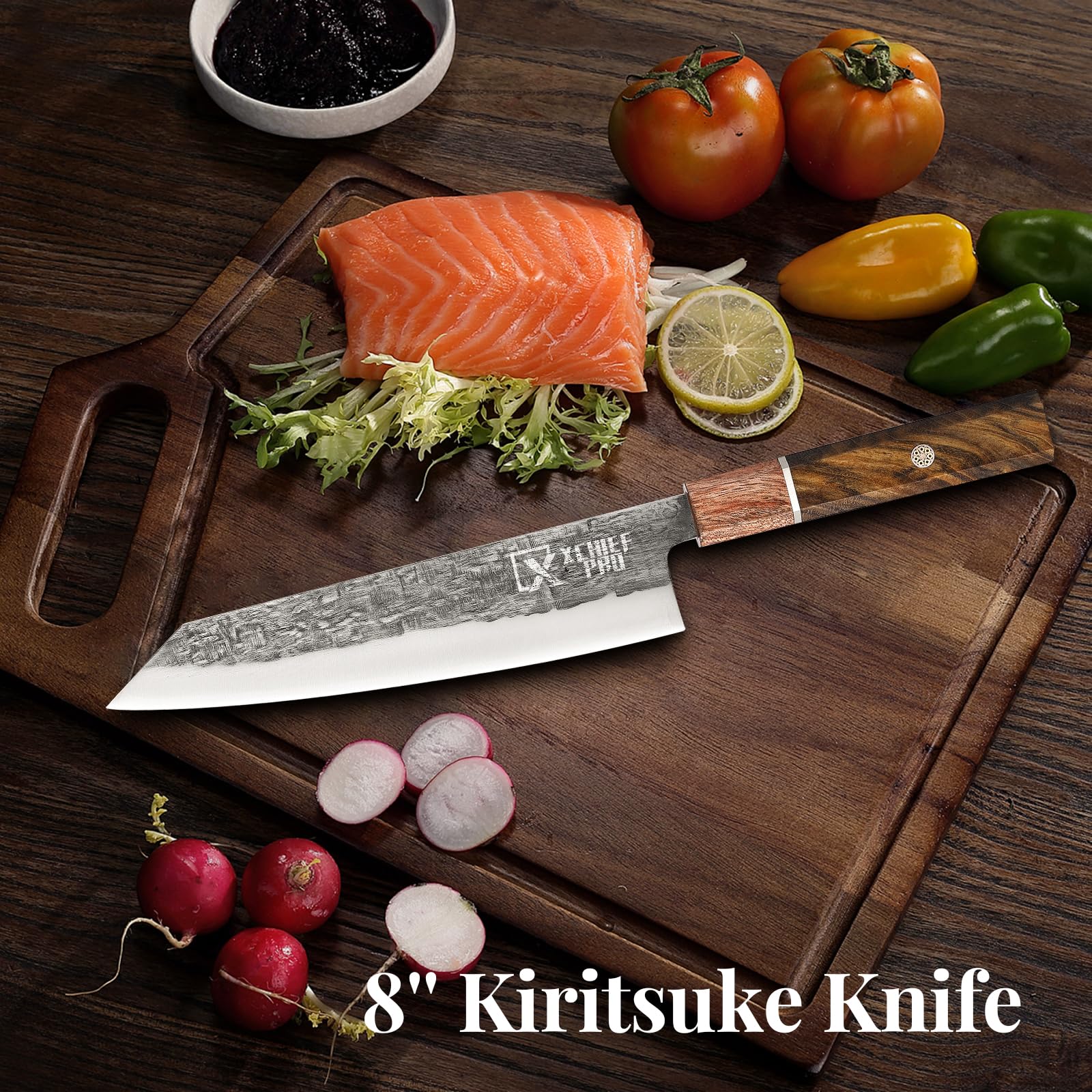 XCHIEF PRO 8'' Japan Kiritsuke Chef Knife - Sharp Kitchen Knife for Meat Cutting, Japanese High-Carbon Steel Cooking Knife, Vegetable Knife, Gift for Mom or Dad, Kitchen Gadgets with Premium Gift Box