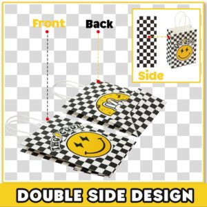 WCOSAM Two Cool Dude Smile-Themed Party Favor Gift Bags, Two Cool Second Birthday Party Goodie Paper Bags for Yellow Black Lightening Checkered Theme Party Decor (16 PCS)