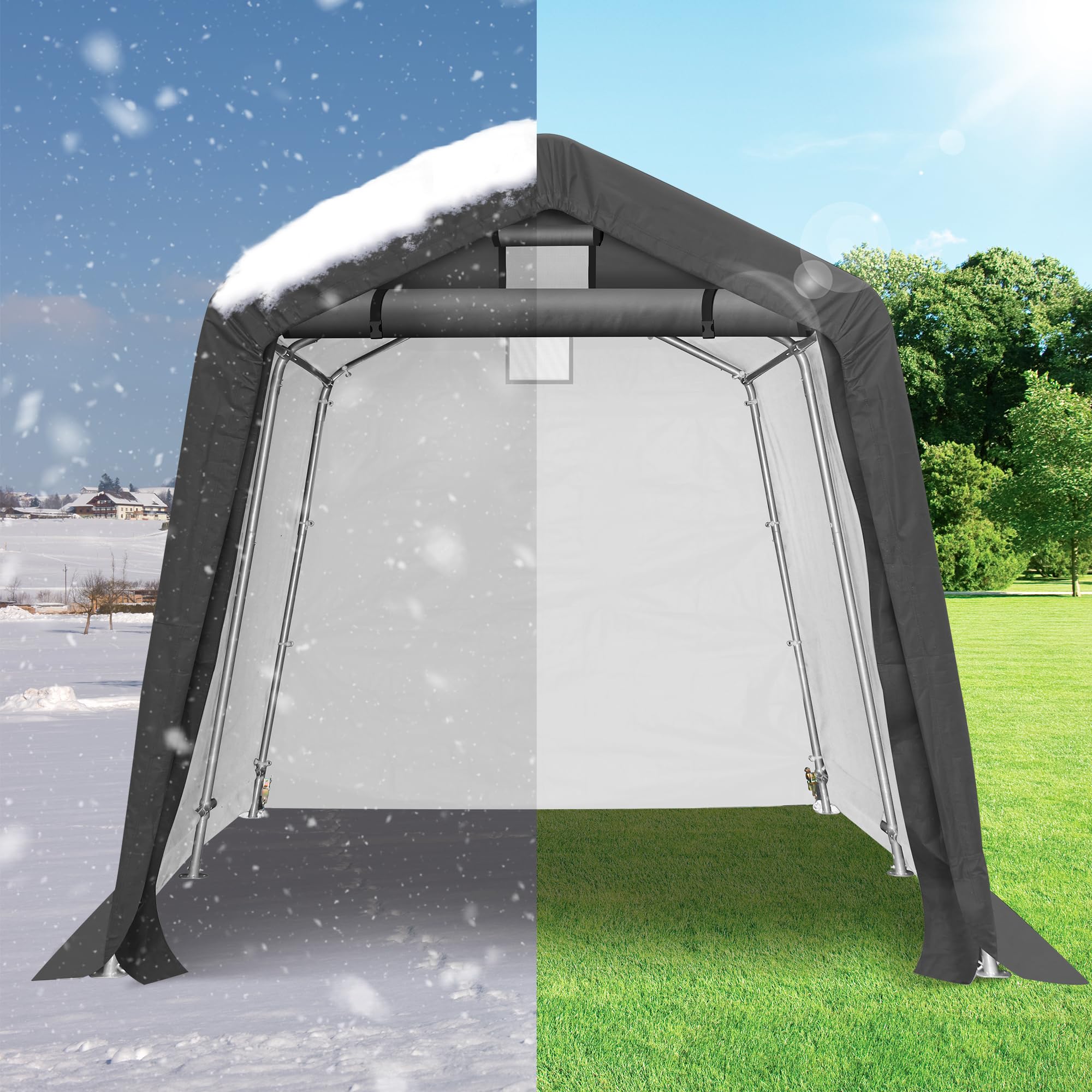 7x12 Ft Outdoor Storage Shelter, Waterproof Portable Storage Shed with Roll-up Zipper Door and Ventilated Windows for Motorcycle, Bike, Tools