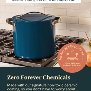 Caraway Stock Pot - 12 Qt Ceramic Coated Pot With Lid - Fee From Forever Chemicals - Large Pot for Bigger Batches - Navy