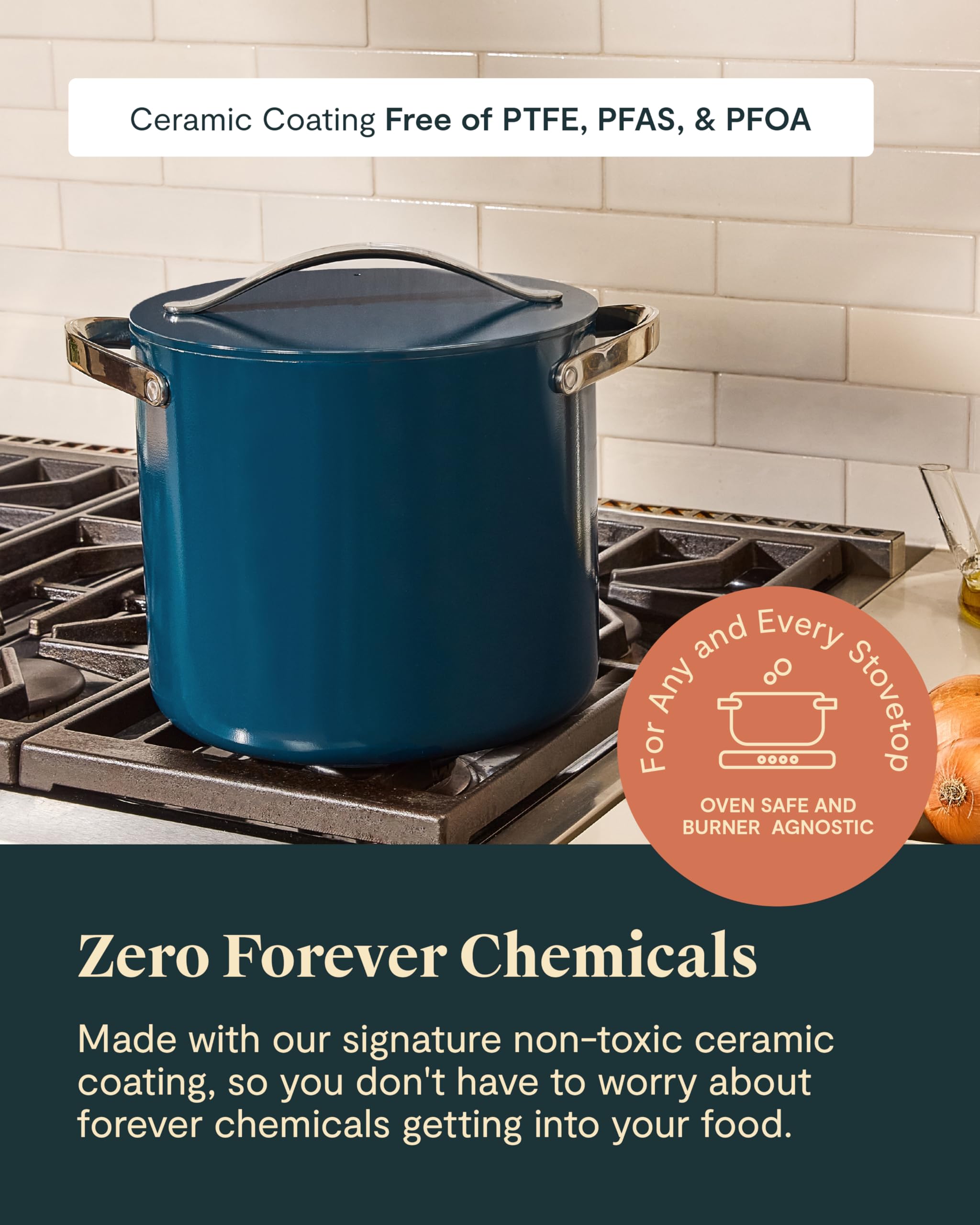 Caraway Stock Pot - 12 Qt Ceramic Coated Pot With Lid - Fee From Forever Chemicals - Large Pot for Bigger Batches - Navy