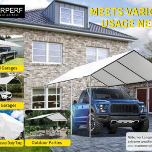 12x20 Ft Carport Canopy Replacement Cover for Canopy Tent Car Tent Garage Shelter Top Tarp White Portable Carport with 120lbs Tensile Strength Ties (Only Top Cover, Frame is not Included)