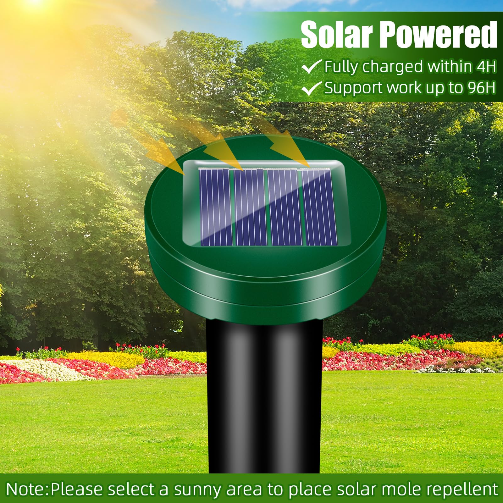 8 Pcs Solar Mole Repellent Spikes 2024 Ultrasonic Animal Repellent Outdoor Waterproof Solar Sonic Burrowing Mole Deterrent Stake to Repel Groundhog Mole Vole Armadillo Gopher Snake for Yard Lawn