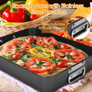 Lasagna Pan 3 Inch Deep, 2 Pcs 13.7"16" Baking Pan for Oven, Roasting Pans with Handles, Nonstick Rectangle Cake Pans, Heavy Duty, Dishwasher Safe, Dark Grey