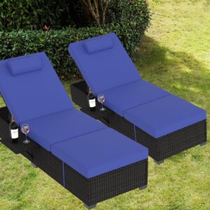 GAOMON Outdoor Chaise Lounge Chairs Set of 2, Patio Chaise Lounges, Patio Brown Rattan Reclining Chair with Thicken Cushion and Adjustable Backrest, Sunbathing Recliners for Outside Pool Patio