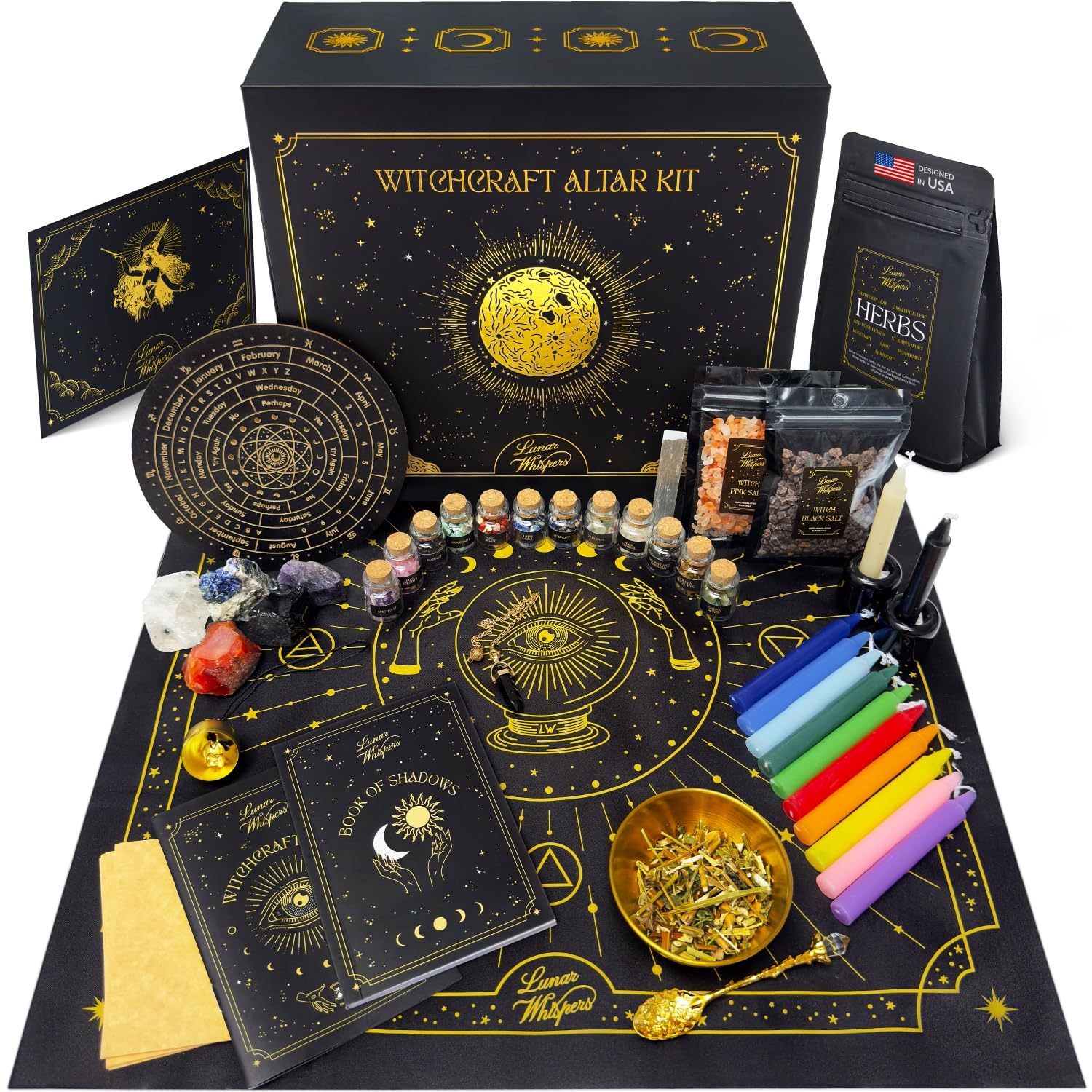 Large Witchcraft Kit 70 pcs - Premium Witch Kit for Beginners - Wiccan Supplies and Tools - Altar Supplies, Crystals, Gemstones, Herbs, Spell Candles