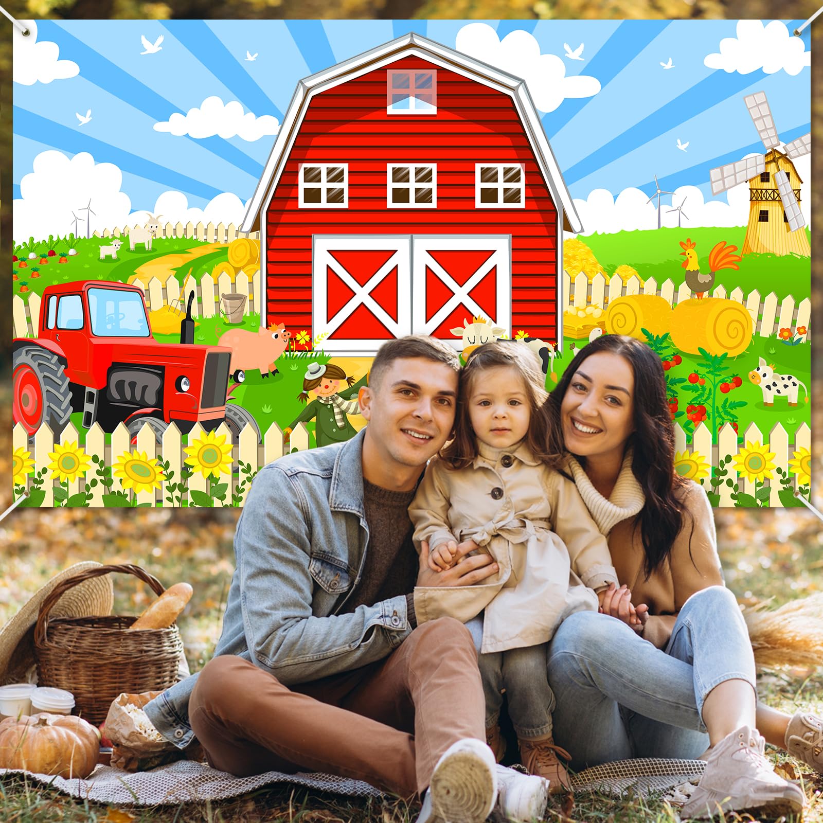 Avezano Red Farm Birthday Backdrop Barn Farm Birthday Party Banner Farm Animals Theme Baby Shower Party Decorations Background 70.8x43.3 inch