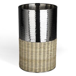 happimess hpm1102b asher modern 4.13-gallon 2-tone natural wicker/metal cylinder waste basket, chrome/natural for home, bathroom, living room, office, bedroom, kitchen