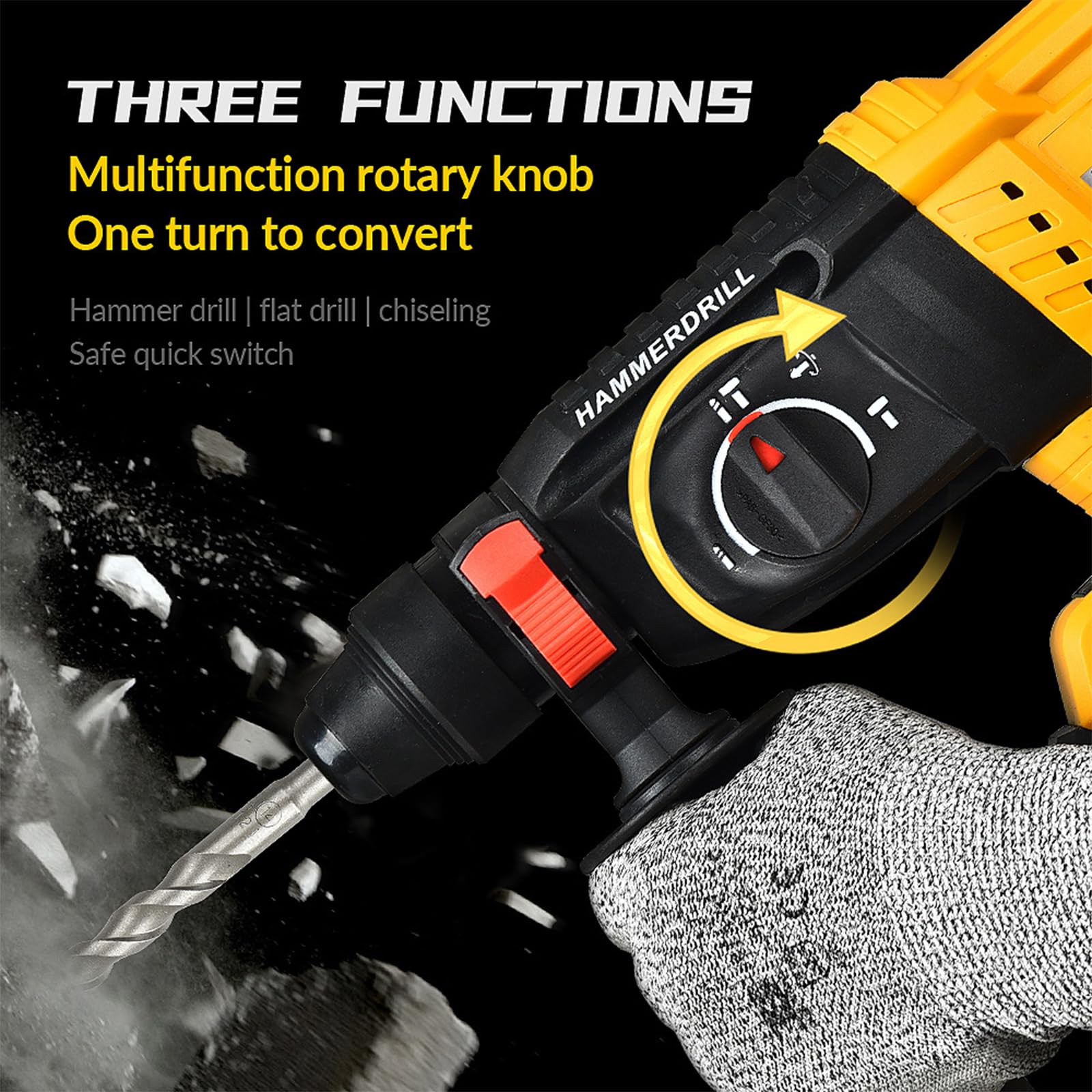 Cordless Rotary Hammer Drill for Dewalt 20V MAX Battery, Brushless SDS Rotary Hammer with Safety Clutch for Concrete/Masonry, 4 Modes with 360°Auxiliary Handle and 4 Drill Bits (Battery not included)