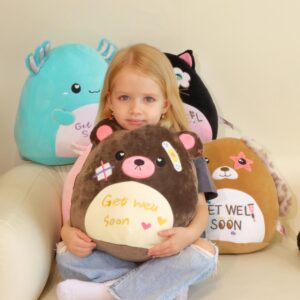 Easfan Get Well Soon Stuffed Bear Plush Pillow, Feel Better Injured Teddy Cozy Snuggle Toy Animal with Adhesive Bandage, Adorable Soft Gifts for Patients Boys Girls After Surgery, Brown, 13''