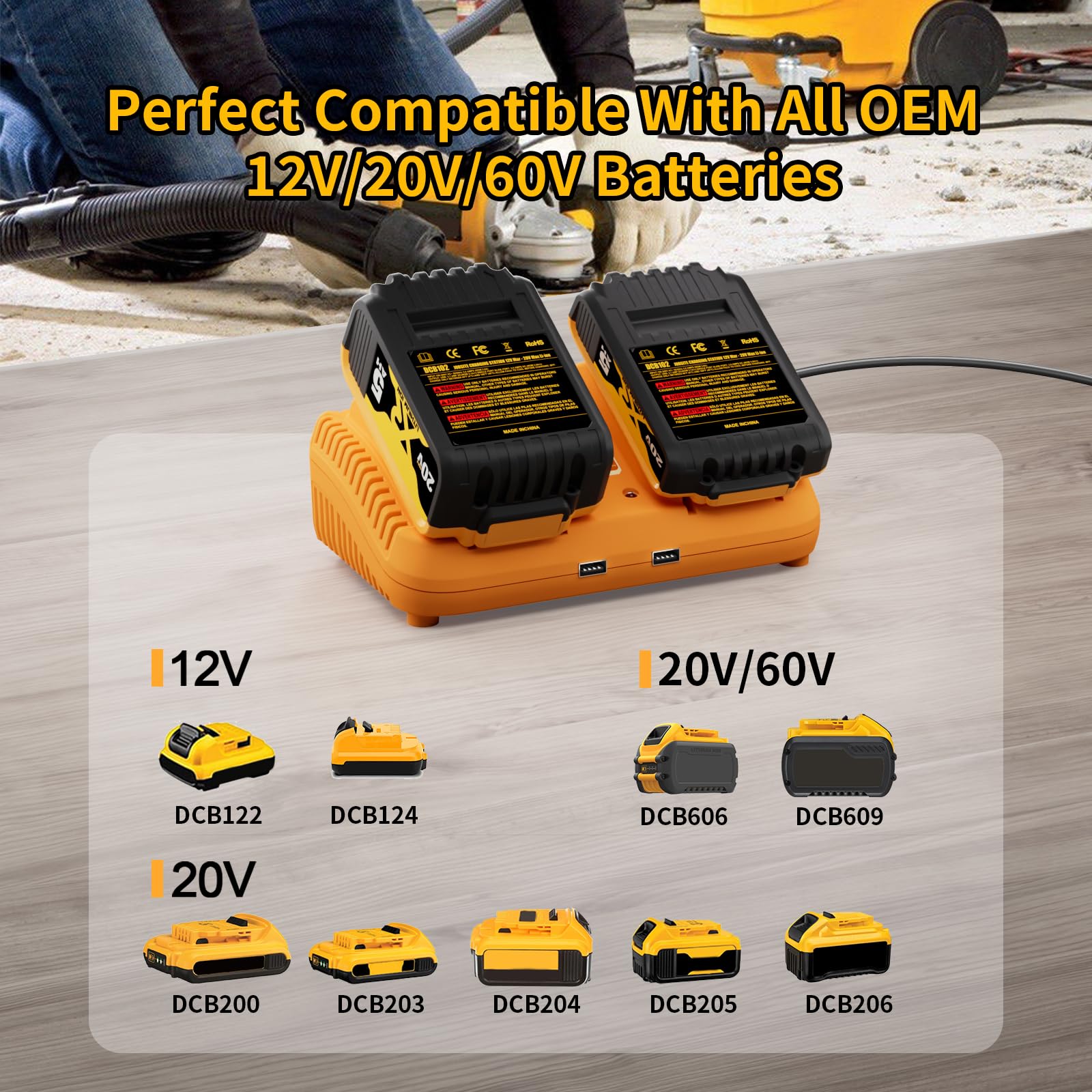 SaneExact Battery Charger for Dewalt DCB102 Replacement Charger Station Suitable for 12v 20v Max Lithium-Ion Batteries Compatible with Flexvolt 20v/60v Battery 2-Port Charging