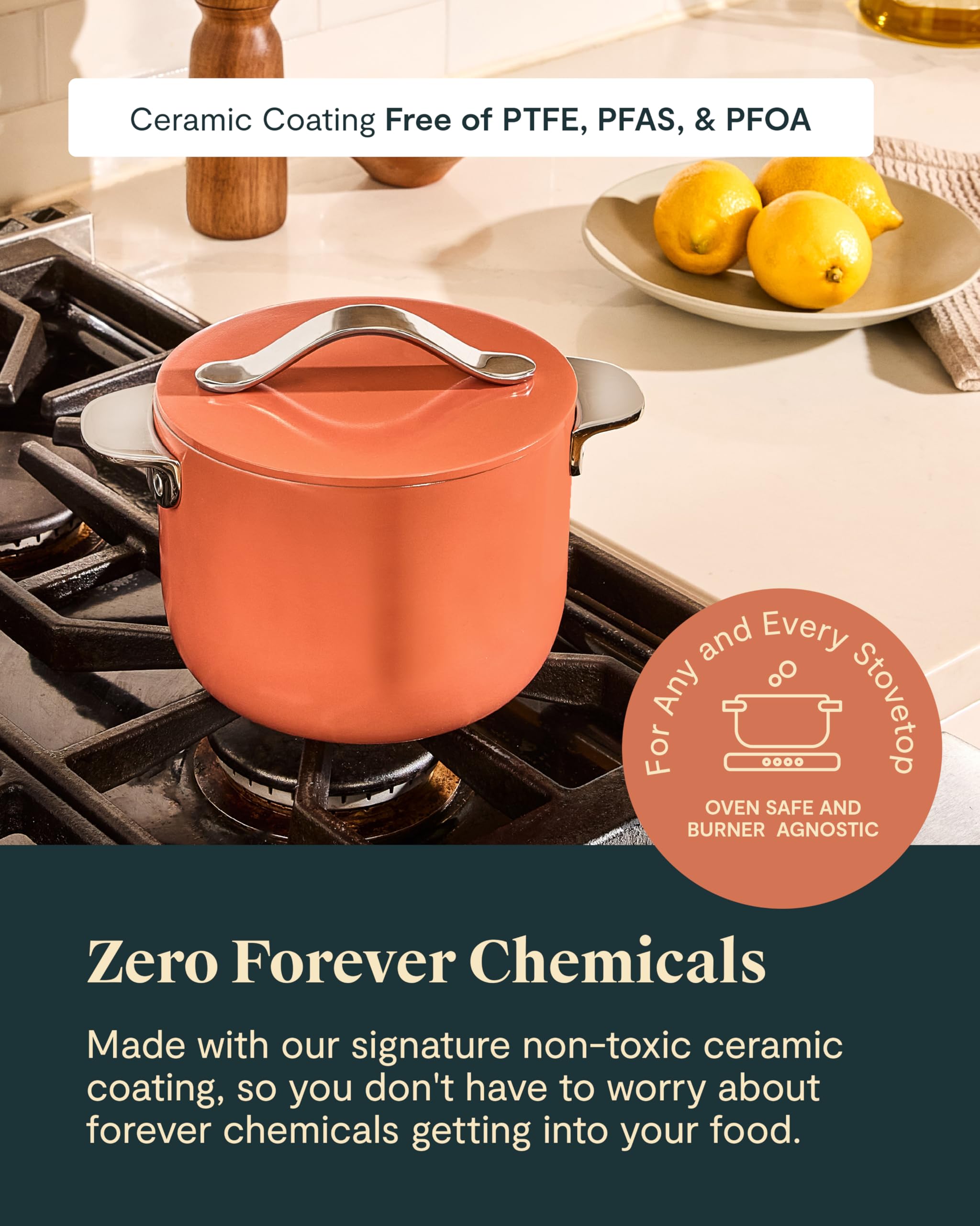 Caraway Petite Cooker - 2 Qt Ceramic Coated Pot - Free From Forever Chemicals - Perfect for Rice, Grains, or Sauces - Cream