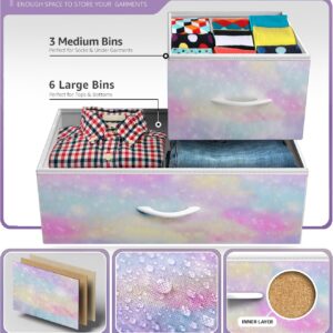 Sorbus Dresser with 9 Drawers - Furniture Storage Chest for Kid’s, Teens, Bedroom, Nursery, Playroom, Clothes, Toys - Steel Frame, Wood Top, Fabric Bins (Tie-dye)