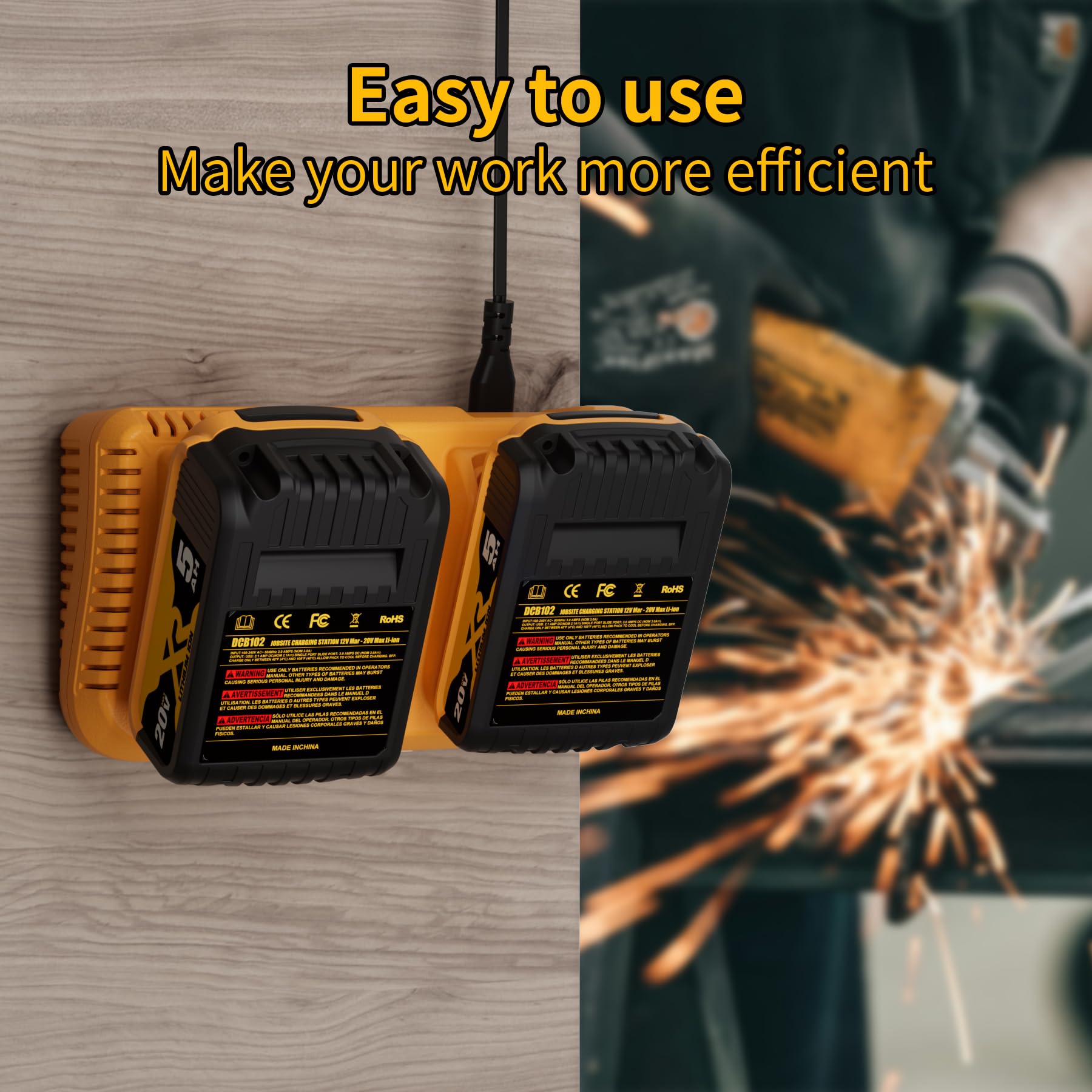 SaneExact Battery Charger for Dewalt DCB102 Replacement Charger Station Suitable for 12v 20v Max Lithium-Ion Batteries Compatible with Flexvolt 20v/60v Battery 2-Port Charging