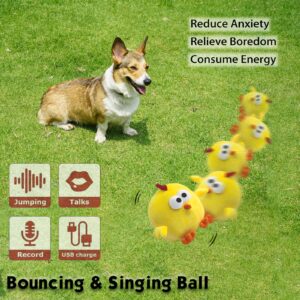 Interactive Dog Toys, Squeaky Dog Toys, Bouncing Interactive Dogs Ball for Boredom, Durable Chewing Chicken Stuffed Animal Plush Toy, Active Self Moving Ball with Music, Rechargeable & Washable