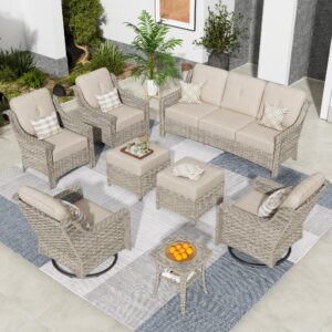 xizzi wicker outdoor furniture patio furniture set - patio conversation set,outside rattan sofa set for garden,poolside,backyard,deck (beige, 8pcs,9 seats+coffee table)