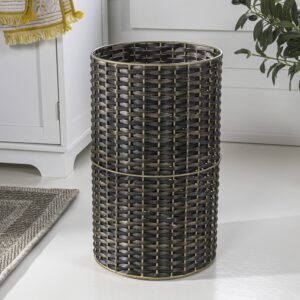 happimess HPM1100C Cecil Modern 4.13-Gallon Faux Wicker Cylinder Waste Basket, Dark Bronze/Gold for Home, Bathroom, Living Room, Office, Bedroom, Kitchen