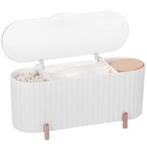 3-slot dressing table cosmetic organizer, clear lid countertop cotton swab dispenser, bathroom vanity cosmetic cotton pad storage box