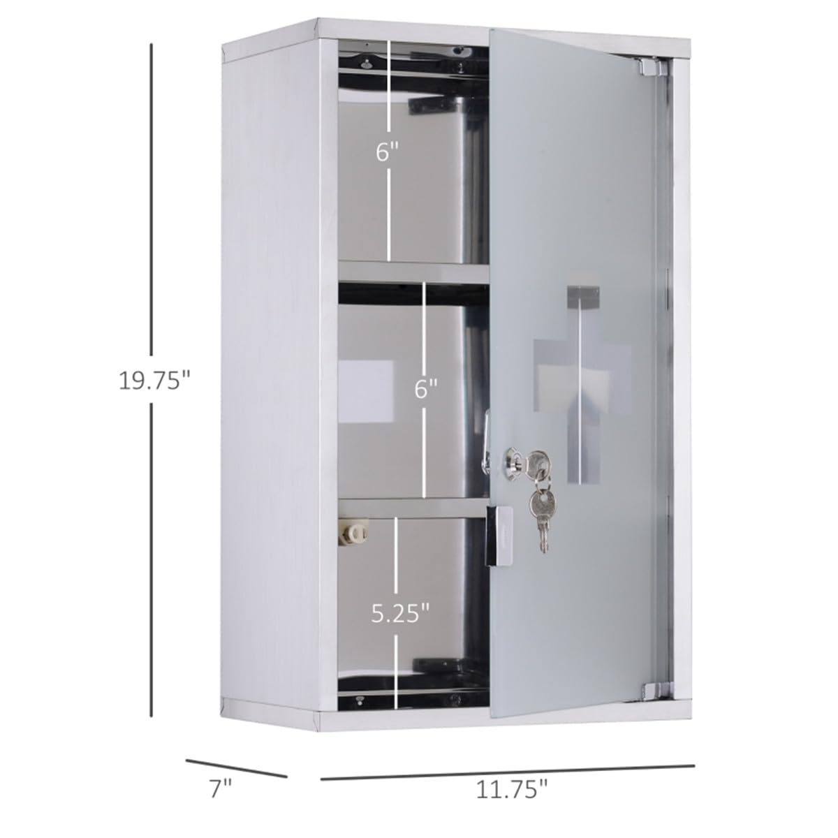 Bestwyc Bathroom Wall Cabinet, Medicine Cabinet with Door and 3 Open Shelves, Wall Mounted Storage Organizer for Bathroom, Kitchen, Living Room